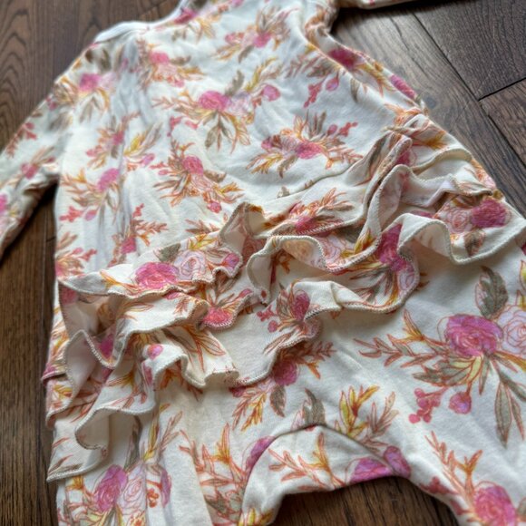 Milkbarn Vintage Floral Organic Cotton Ruffle Zipper Footed Romper 6-9 Months - Picture 6 of 12